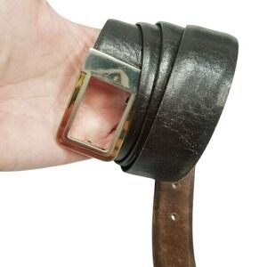 Vintage Lejon Glove‎ Leather Belt Size 36 Brown Gold Buckle Square Pin Closure